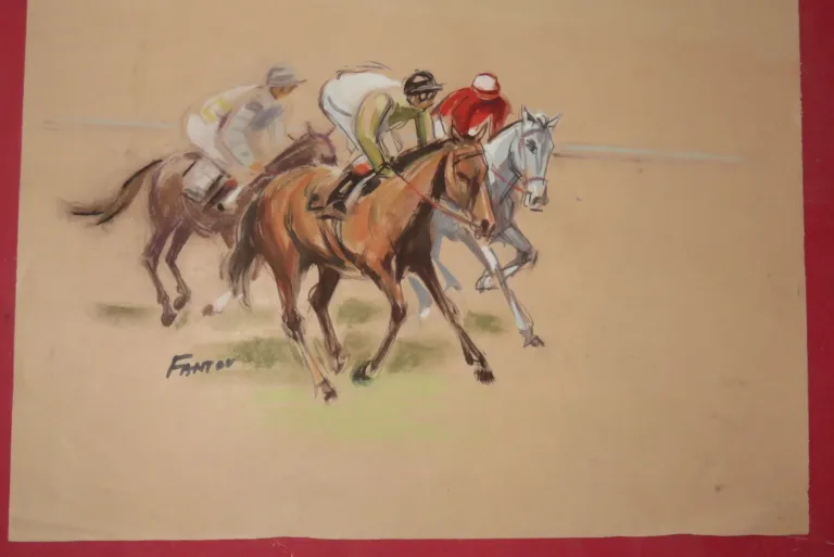 Courses Hippiques,  Aquarelles époque 20ème.