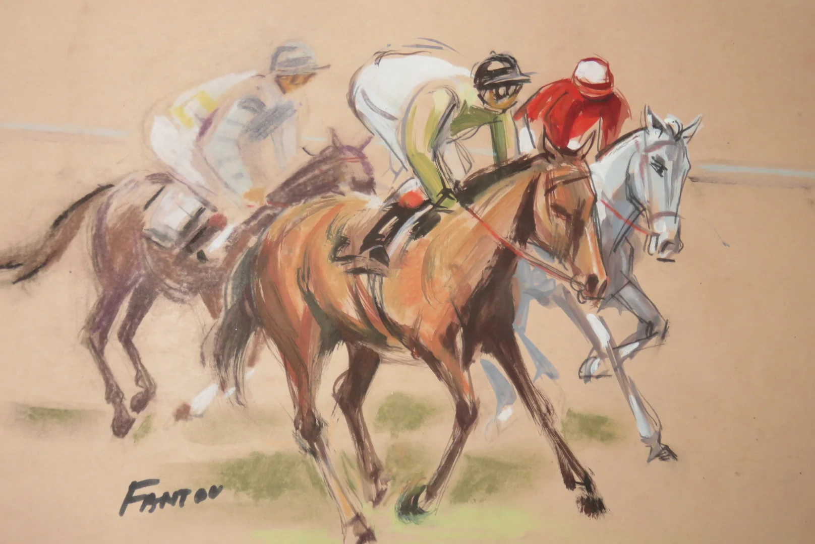 Courses Hippiques,  Aquarelles époque 20ème.