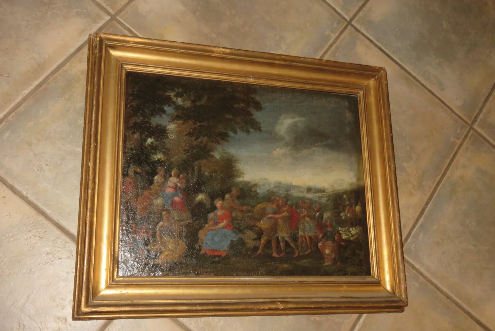 Peinture, Scène Avec  Avec Personnages Et Animaux, époque 18ème.