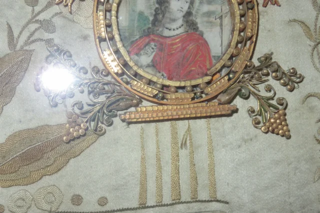 Sainte Marie Madeleine, Aquarelle Entourée De Paperolles, époque 18 ème.