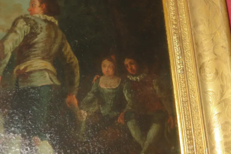 Scène Galante Avec Musiciens, Peinture époque 18ème.