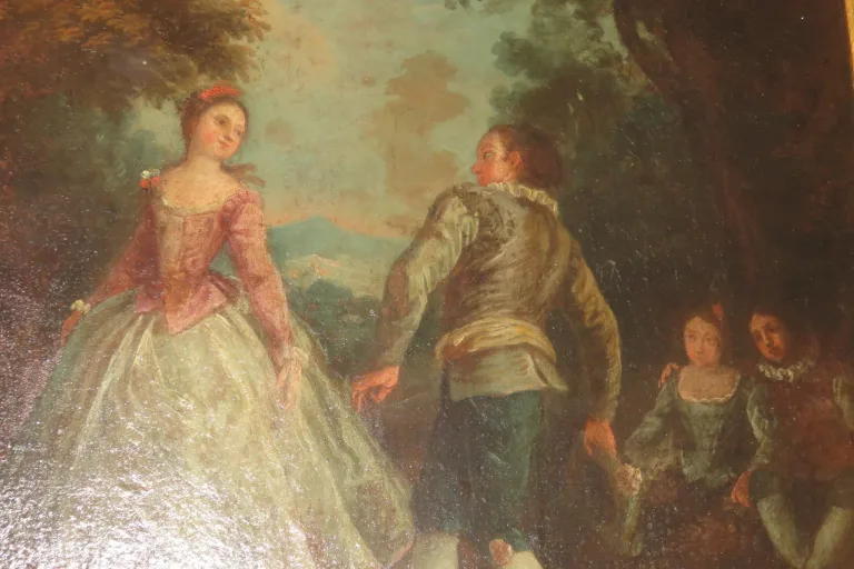 Scène Galante Avec Musiciens, Peinture époque 18ème.