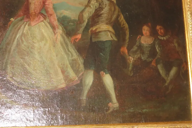 Scène Galante Avec Musiciens, Peinture époque 18ème.