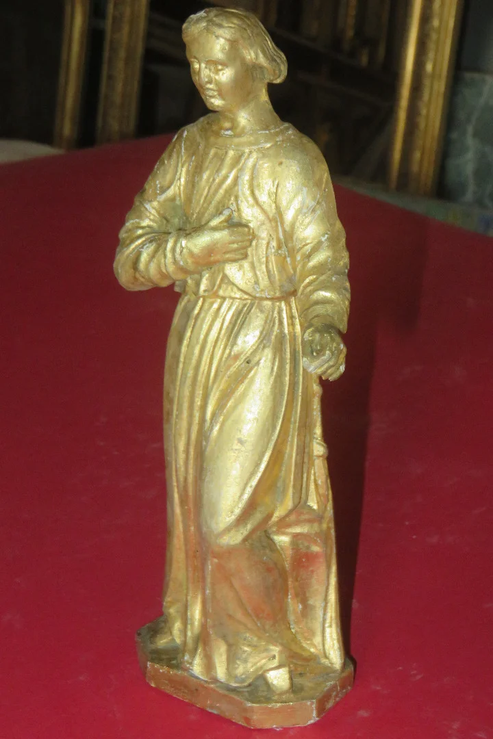 Statue Représentant Un Moine, époque 19ème, En Bois Doré.