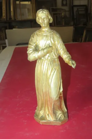 Statue Représentant Un Moine, époque 19ème, En Bois Doré.