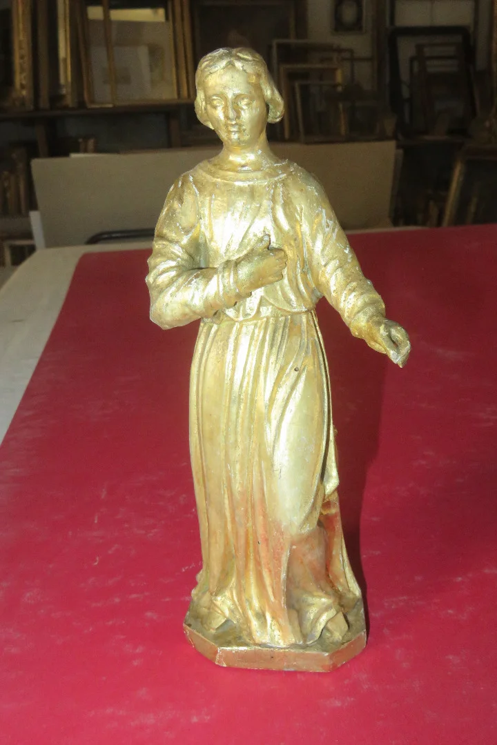 Statue Représentant Un Moine, époque 19ème, En Bois Doré.