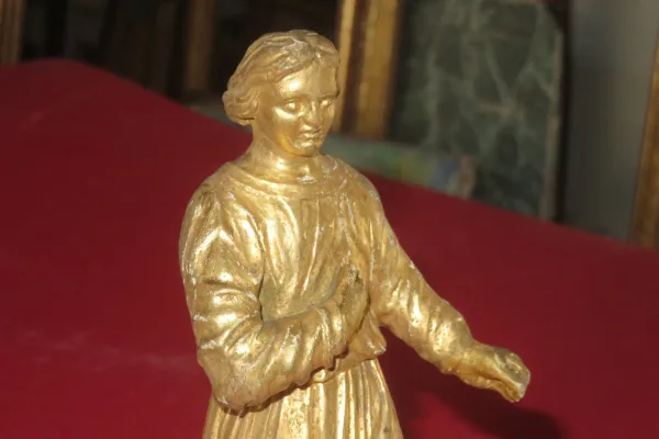 Statue Représentant Un Moine, époque 19ème, En Bois Doré.