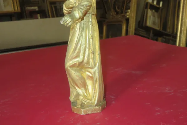 Statue Représentant Un Moine, époque 19ème, En Bois Doré.