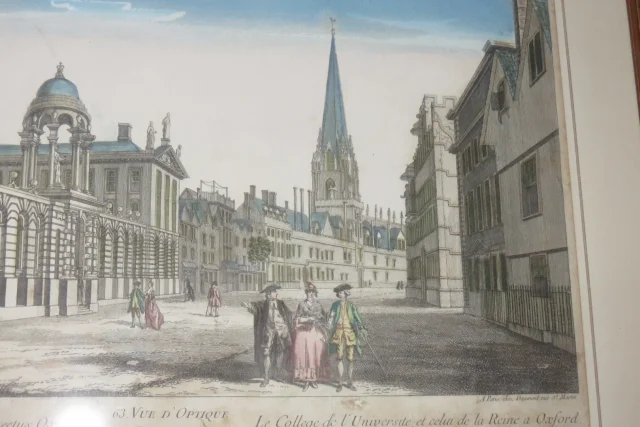 "Le Collège de l'Université à Oxford", vue d'optique époque 18ème.