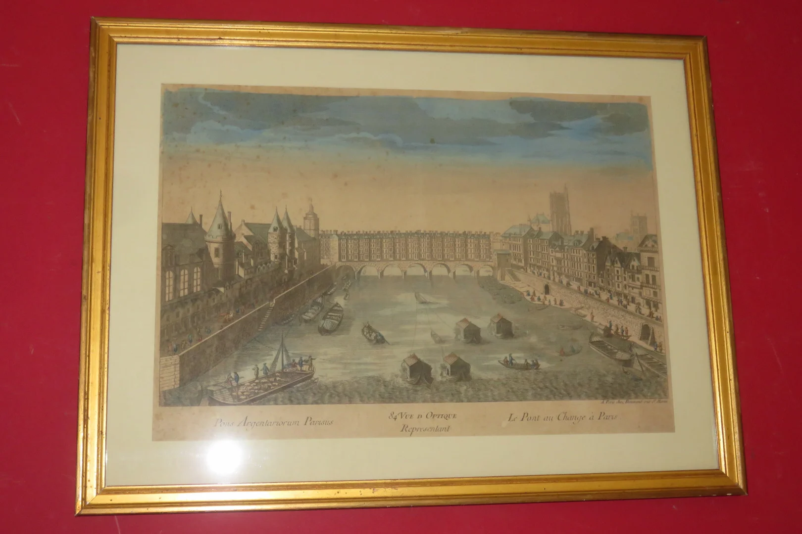 " Le pont au Change à Paris", vue d'optique époque 18ème