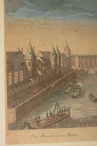" Le pont au Change à Paris", vue d'optique époque 18ème