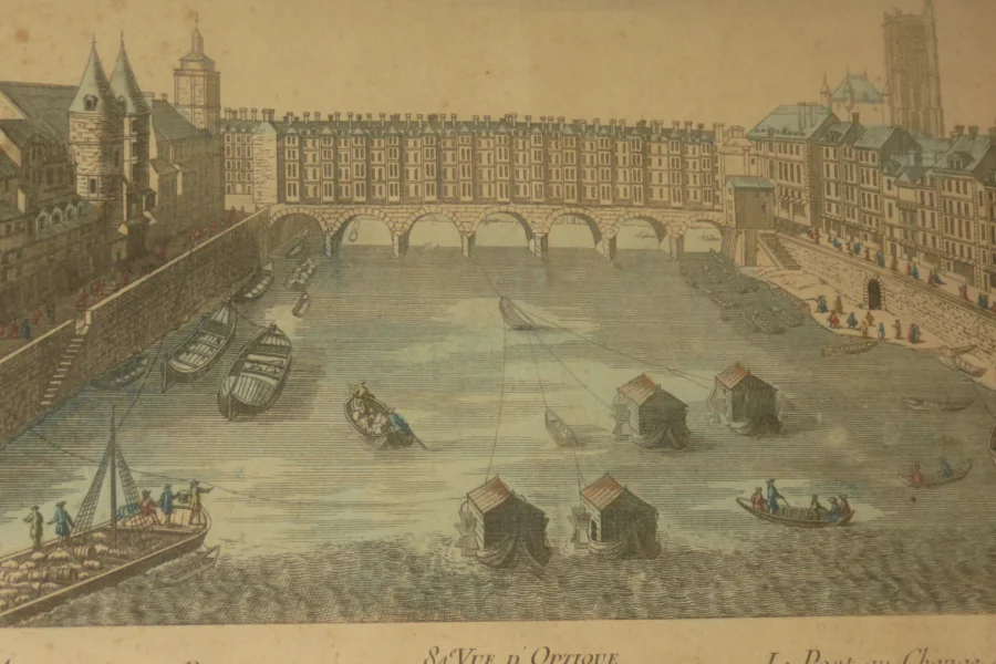 OPTISCHE ANSICHT DES 18. JAHRHUNDERTS " Le pont au Change à Paris",