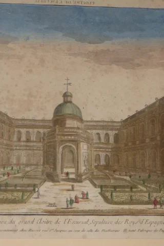 " Vue du grand cloître de l'escurial, sepulture des Roys d'Espagne", vue d'optique époque 18ème.