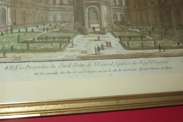 " Vue du grand cloître de l'escurial, sepulture des Roys d'Espagne", vue d'optique époque 18ème.