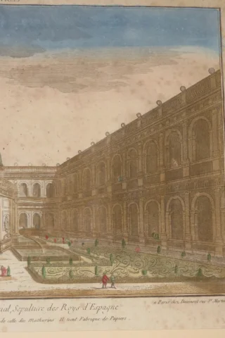 " Vue du grand cloître de l'escurial, sepulture des Roys d'Espagne", vue d'optique époque 18ème.