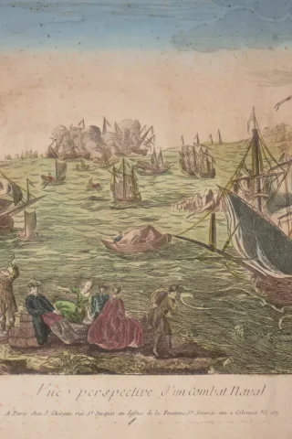 "Combat Naval " , Vue d'Optique époque 18ème