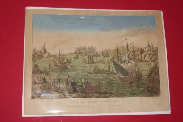 "Combat Naval " , Vue d'Optique époque 18ème
