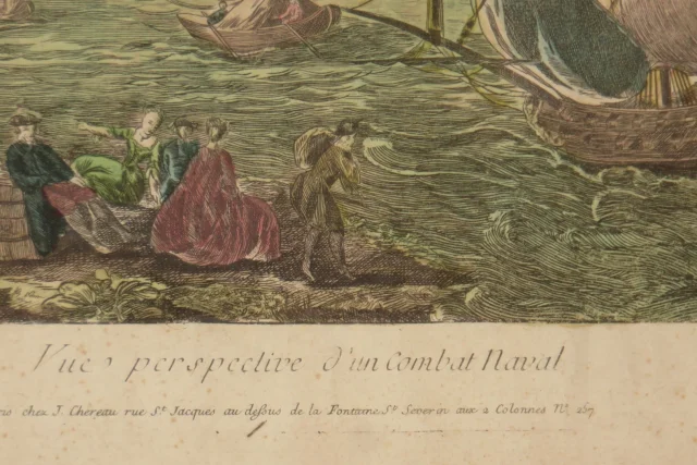 "Combat Naval " , Vue d'Optique époque 18ème