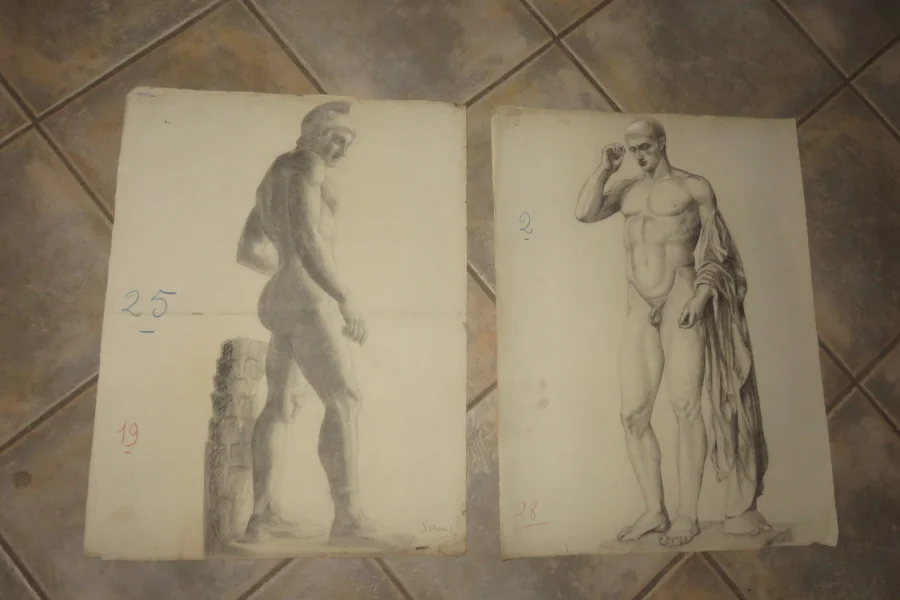 Deux Grands Dessins De Nus époque Début 20 ème.