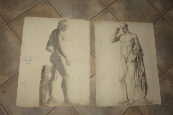 Deux Grands Dessins De Nus époque Début 20 ème.