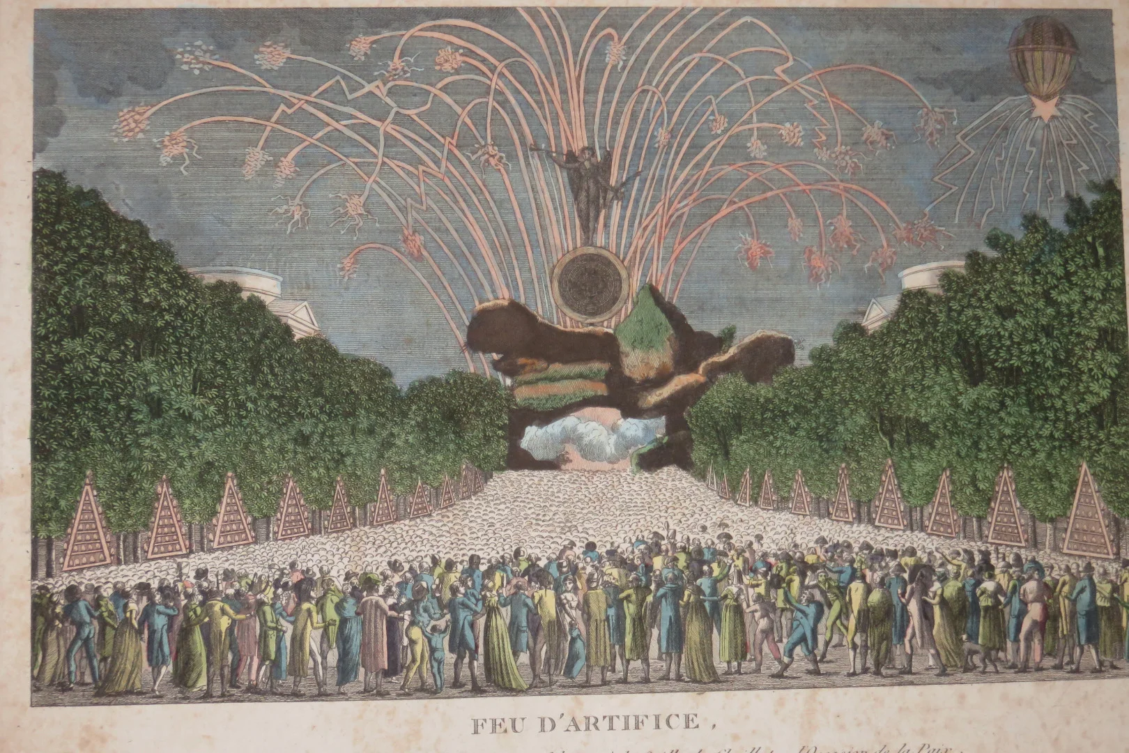 Paris, Feu d'Artifice, vue d'optique  datée de 1801.