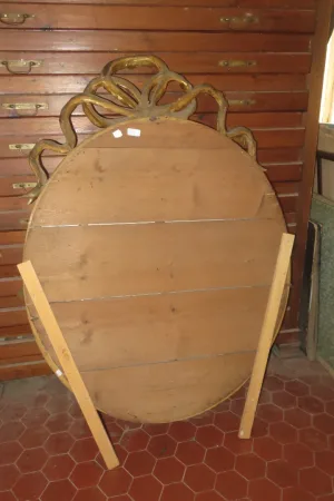 Grand Miroir Ovale, Avec Fronton, En Bois Doré, époque 19ème.