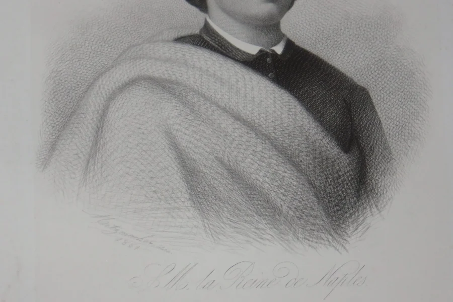 Marie-sophie En Bavière, Reine De Naples, Eau Forte Epoque 19ème.