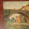 "Vieux Pont", Saint Privat, peinture sur Panneau, époque début 20 ème