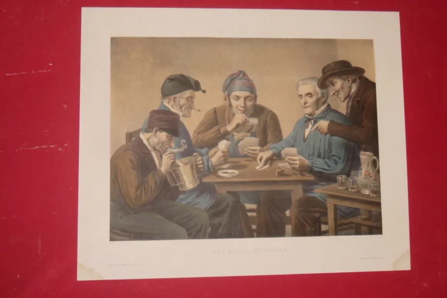 " Joueurs de cartes ", gravure époque 19ème.