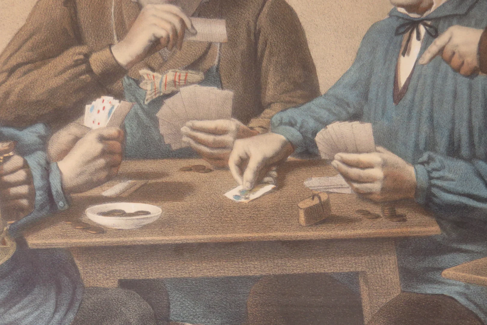 " Joueurs de cartes ", gravure époque 19ème.