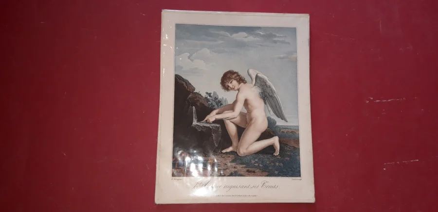 "L'Amour Aiguisant ses Traits ", eau-Forte époque fin 18ème.