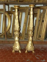 Paire De Torchères époque 19ème, En bois Doré.