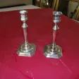 Paire de chandeliers époque début 20 ème, en métal argenté.