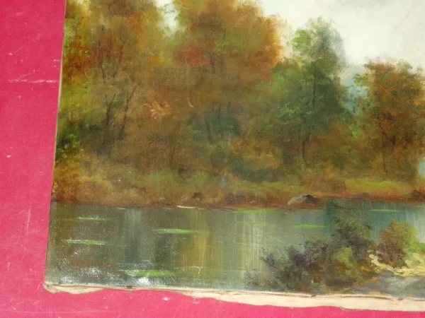 Bord d'Un Etang à l'Automne, Peinture époque 19ème.
