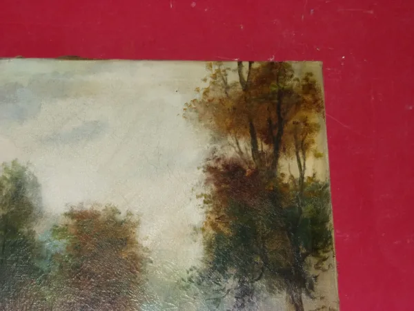 Bord d'Un Etang à l'Automne, Peinture époque 19ème.