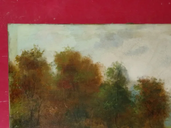 Bord d'Un Etang à l'Automne, Peinture époque 19ème.