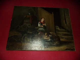 " Repas Des Chiens ", Tableau époque 19 ème.