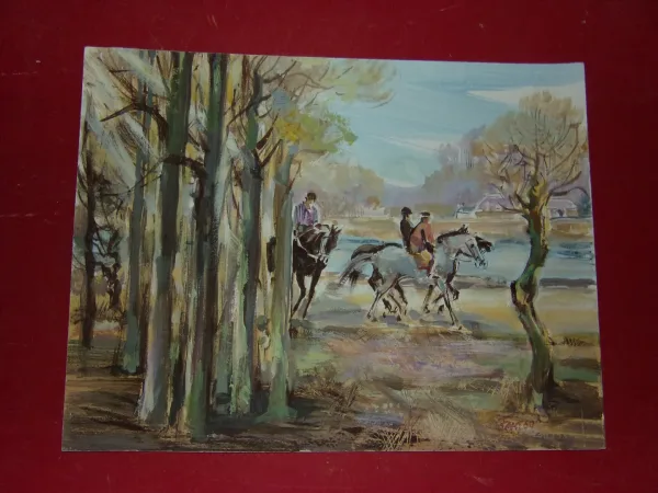 " Promenade Dans Les Bois ", Aquarelle Signée Guy Fantou, époque 20ème.