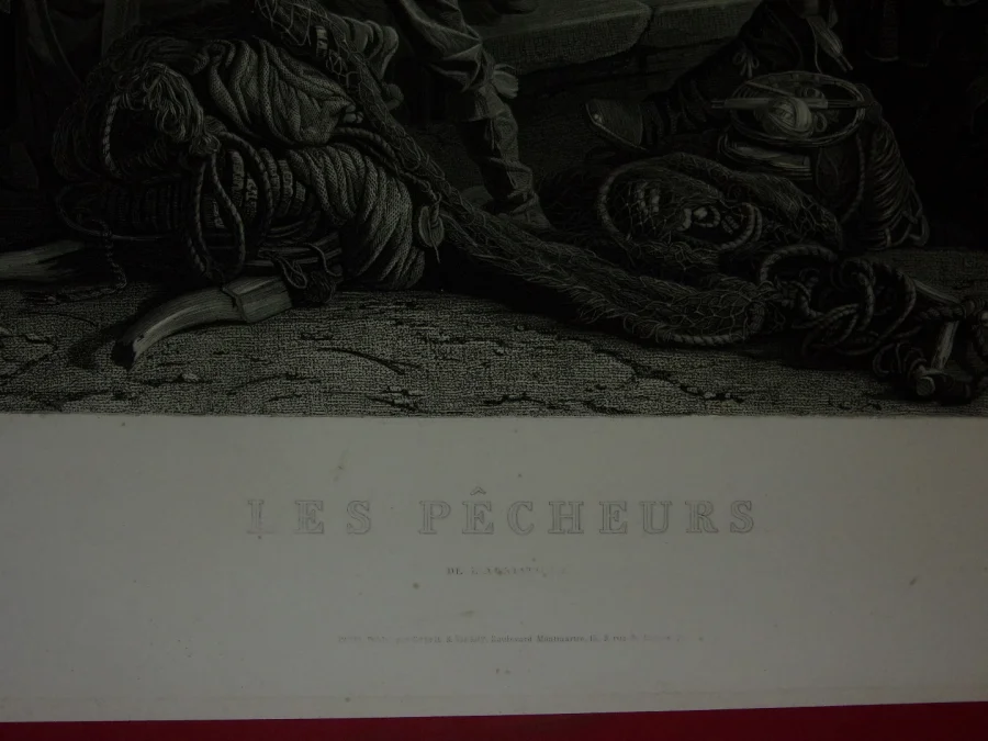 " Les Pêcheurs",  grande Gravure époque 19ème.