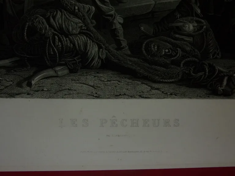 " Les Pêcheurs",  grande Gravure époque 19ème.
