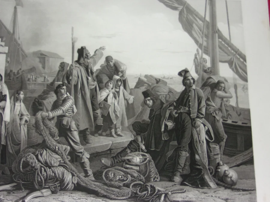 " Les Pêcheurs",  grande Gravure époque 19ème.