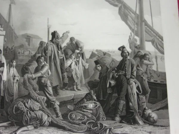 " Les Pêcheurs",  grande Gravure époque 19ème.