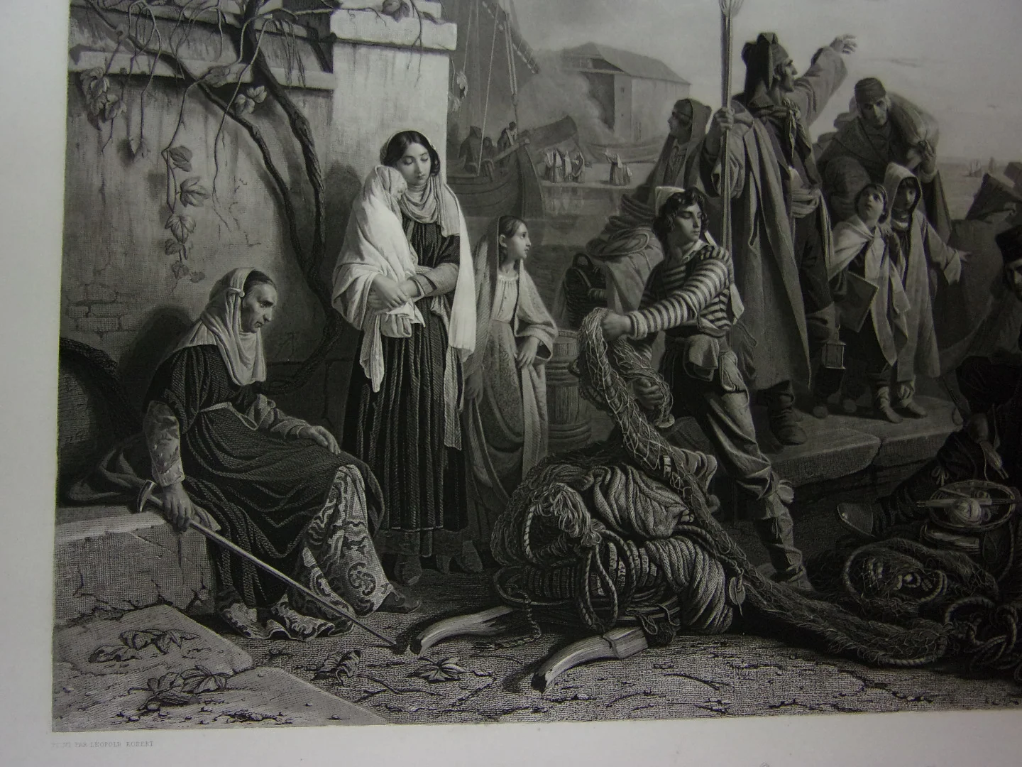 " Les Pêcheurs",  grande Gravure époque 19ème.