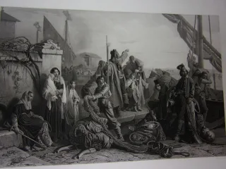 " Les Pêcheurs",  grande Gravure époque 19ème.