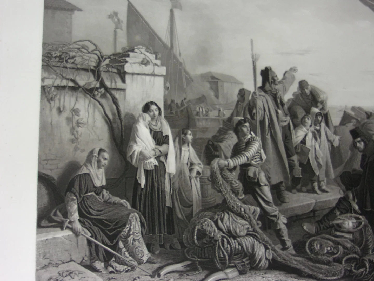 " Les Pêcheurs",  grande Gravure époque 19ème.