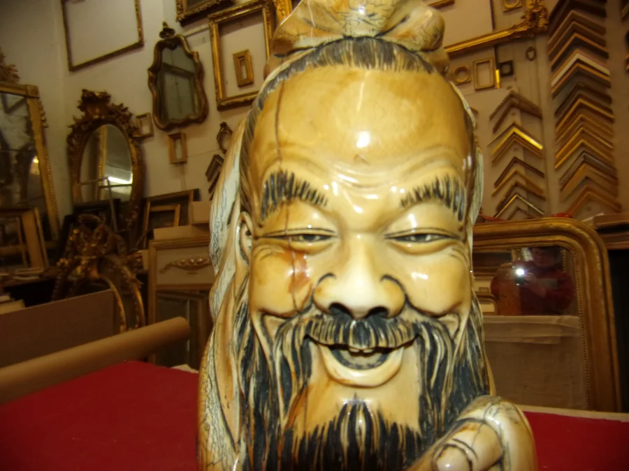 Sculpture En Ivoire, Sage Chinois Des Années 30.