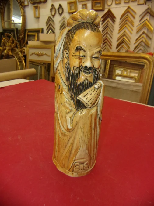 Sculpture En Ivoire, Sage Chinois Des Années 30.