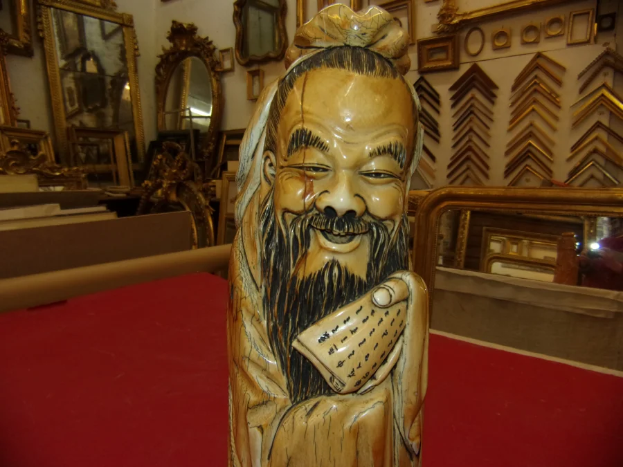 Sculpture En Ivoire, Sage Chinois Des Années 30.