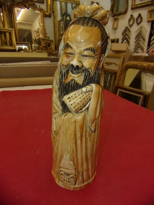 Sculpture En Ivoire, Sage Chinois Des Années 30.