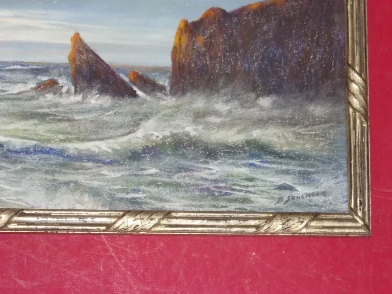 Bord De  l'Océan, Pastel d'Eugène Sénamaux, époque 20 ème.